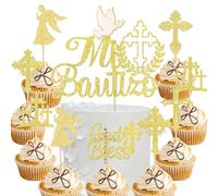 YUEcthynous Decorazione per torte per comunione, 13 pezzi, decorazione per torte, torta, piccione e croce, spirito santo, per torte, decorazione fai da te, battesimi, oro glitterati