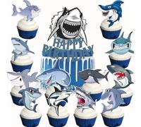 YUEcthynous Decorazione Torta dello Squalo,13 pezzi Decorazioni per Cupcake a Tema Squalo Torta Cupcake per torte per bambini e ragazz Festa di compleanno degli animali marini,battesimo del bambino
