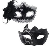 YUEcthynous Maschera veneziana, 2 pezzi Masquerade Masquerade Mask Uomo Donna, Carnevale, maschera lucida, Venezia, accessorio per costume di Halloween, travestimento per feste di carnevale (argento)