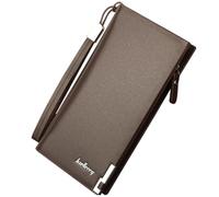 YUEcthynous Mens Long Leather Wallet - Portafoglio grande con molti scomparti, in vera pelle, 200 g, colore marrone, Caffè scuro, S