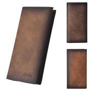 YUEcthynous Portafoglio lungo da uomo, in pelle, grande, lungo, con scomparto multiplo, 10 scomparti per carte di credito, blocco RFID, in vera pelle, con tasca per monete (marrone scuro)
