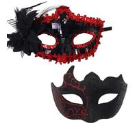 YUEcthynous Set di maschere veneziane da donna, in pizzo, colore rosso con rose, ragni, scheletro, per Halloween, carnevale, feste in maschera