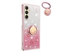 YUECXIN Cover Glitter per Samsung Galaxy A26 5G, Trasparente Bling Brillantini Donna Custodia, Ultra Sottile Molle Antiurto TPU Silicone Fiori Anello Supporto Case. Rosa
