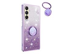YUECXIN Cover Glitter per Samsung Galaxy A26 5G, Trasparente Bling Brillantini Donna Custodia, Ultra Sottile Molle Antiurto TPU Silicone Fiori Anello Supporto Case. Viola