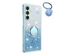 YUECXIN Cover Glitter per Samsung Galaxy A26 5G, Trasparente Bling Brillantini Donna Custodia, Ultra Sottile Molle Antiurto TPU Silicone Fiori Anello Supporto Case. Blu