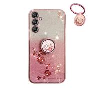 YUECXIN Cover Glitter per Xiaomi Poco X8 Pro Max, Trasparente Bling Brillantini Donna Custodia, Ultra Sottile Molle Antiurto TPU Silicone Fiori Anello Supporto Case. Rosa