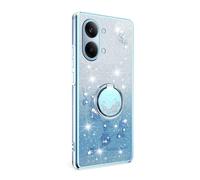 YUECXIN Cover Glitter per Xiaomi Poco X8 Pro Max, Trasparente Bling Brillantini Donna Custodia, Ultra Sottile Molle Antiurto TPU Silicone Fiori Anello Supporto Case. Blu