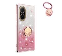 YUECXIN Cover Glitter per Xiaomi Redmi A5 4G / Poco C71, Trasparente Bling Brillantini Donna Custodia, Ultra Sottile Molle Antiurto TPU Silicone Fiori Anello Supporto Case. Rosa