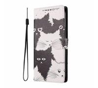 YUECXIN Cover OPPO A5X 5G/4G, Elegante Custodia Portafoglio Pelle PU con Porta Carte e Supporto, Interno TPU Antiurto, Motivo Chic per Donna, Gatti Bianco & Nero