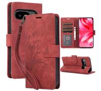 YUECXIN Cover per Google Pixel 10a 5G Flip Custodia in Pelle PU, Cover a Portafoglio in Libro Disegni Motivo Fiori Farfalle per Ragazze Donne Case TPU Antiurto. Rosso