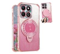 YUECXIN Cover per Honor X6b 4G con Supporto e Specchio Trucco, Bling Custodia da Donna Lucida in Brillantini, Ultra Sottile Molle Antiurto TPU Silicone Case, Rosa