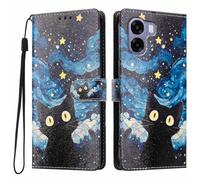 YUECXIN Cover per OPPO A6X / OPPO A6 5G/4G/ OPPO A6K, Elegante Custodia Portafoglio Pelle PU con Porta Carte e Supporto, Interno TPU Antiurto, Motivo Chic per Donna, Gatto Stellato