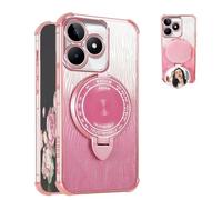 YUECXIN Cover per Realme C63 4G / Realme C61 4G con Supporto e Specchio Trucco, Bling Custodia da Donna Lucida in Brillantini, Ultra Sottile Molle Antiurto TPU Silicone Case, Rosa