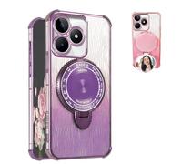YUECXIN Cover per Realme C63 4G / Realme C61 4G con Supporto e Specchio Trucco, Bling Custodia da Donna Lucida in Brillantini, Ultra Sottile Molle Antiurto TPU Silicone Case, Viola