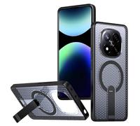 YUECXIN Custodia Magnetica per Xiaomi Redmi Note 14 Pro+ Plus 5G, Utlra Sottile Design Nido d’Ape Raffreddante Cover Antiurto con Cavalletto Metallo Invisibile, Nero