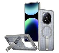 YUECXIN Custodia Magnetica per Xiaomi Redmi Note 14 Pro+ Plus 5G, Utlra Sottile Design Nido d’Ape Raffreddante Cover Antiurto con Cavalletto Metallo Invisibile, Grigio