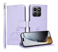 YUECXIN Custodia per HONOR 600 Smart 5G con Cordino, Case in PU Pelle a Libro Carino Gatto Flip Caso Magnetica Portafoglio Blocco RFID Carta Slot Antiurto Cover, Viola