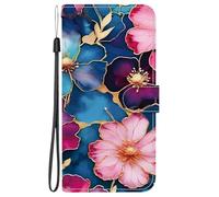 YUECXIN Custodia per Realme Note 70T / Realme Narzo 80 Lite 4G / Note 70, Case a Portafoglio in Pelle PU con Porta Carte & Funzione Supporto, Cover a Libro Antiurto Motivo 3D Colorato, Fiori Blu e Oro