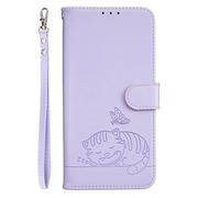 YUECXIN Custodia per vivo V60 Lite 4G/5G con Cordino, Case in PU Pelle a Libro Carino Gatto Flip Caso Magnetica Portafoglio Blocco RFID Carta Slot Antiurto Cover, Viola