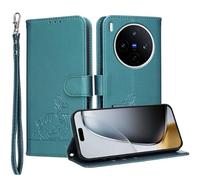 YUECXIN Custodia per vivo X300 5G con Cordino, Case in PU Pelle a Libro Carino Gatto Flip Caso Magnetica Portafoglio Blocco RFID Carta Slot Antiurto Cover, Verde Scuro