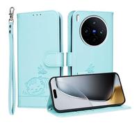 YUECXIN Custodia per vivo X300 Pro 5G con Cordino, Case in PU Pelle a Libro Carino Gatto Flip Caso Magnetica Portafoglio Blocco RFID Carta Slot Antiurto Cover, Verde Chiaro