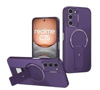 YUECXIN Silicone Cover per Realme C75 4G/Realme 14X 5G, Morbida Opaca Antiurto 360° Magnetico Anello Fibra di Carbonio Custodia con Supporto Girevole Nascosto, Viola