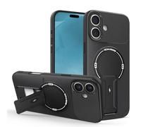 YUECXIN Silicone Cover per Realme P3 5G/Realme14 5G/Realme14T 5G, Morbida Opaca Antiurto 360° Magnetico Anello Fibra di Carbonio Custodia con Supporto Girevole Nascosto, Nero