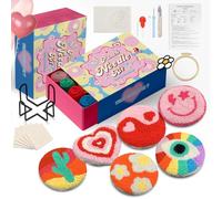 yuegool Kit di 6 sottobicchieri con ago perforatore, facile da usare, per principianti, adulti e bambini, con motivi energetici, strumenti, fili, cerchio, istruzioni, supporto per sottobicchiere