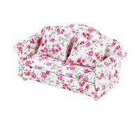YUEHISY Accessori per Casa delle Bambole Mini Divano Doppio con Motivo Floreale, Adatto per Bambole in Scala 1/12, Mobili Giocattolo Dal Design Complesso, Materiale in Legno + Tessuto (piccoli
