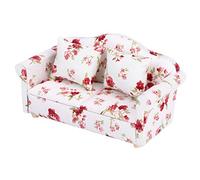 YUEHISY Accessori per Casa delle Bambole Mini Divano Doppio con Motivo Floreale, Adatto per Bambole in Scala 1/12, Mobili Giocattolo Dal Design Complesso, Materiale in Legno + Tessuto (grande