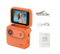 YUEHISY Action Camera Sportiva 4K, Mini Action Cam con Schermo Ribaltabile da 2 Pollici con Stabilizzazione Dell'immagine, Obiettivo Grandangolare da 143°, POV per Sport D'azione (ORANGE)