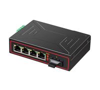 YUEHISY Convertitore Multimediale in Fibra, Convertitore Multimediale Industriale su Guida DIN con 1 Porta Ottica, 4 Porte RJ45, Conversione da Fibra a Ethernet, Plug and Play