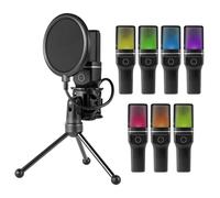 YUEHISY Microfono da Gioco, Microfono USB da Tavolo per Podcast Video, Streaming, Microfono a Condensatore con Filtro Pop, Indicatore RGB, Treppiede, Ricevitore, Microfono da Gioco con