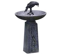 YUEHISY Resin Bird Bath Haunted Crows Skull Vintage Birdbath Bowl Feeder | Ciotola a tenuta stagna per il bagno o la mangiatoia degli uccelli, Corvo appollaiato sul custode con avvertimento, Corvi