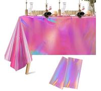 YUEHNEOM Confezione da 2 tovaglie in plastica iridescente, lucide, rettangolari, con stampa laser olografica, per feste di compleanno, per ragazze, principesse, matrimoni, 137 x 274 cm, rosa