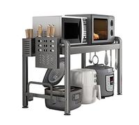 Yuehuamech Scaffale espandibile per forno a microonde a 2 ripiani, ripiano organizer con supporto per tagliere e 6 ganci mensola angolare