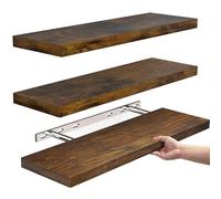 Yuehuamech Scaffali galleggianti fatti a mano, confezione da 3, mensole da parete, mensole in legno rustico, librerie sospese naturali, mensole da parete per soggiorno, camera da letto, cucina