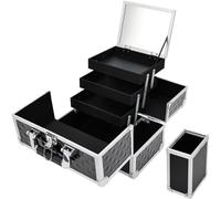 Yueieoun Valigetta professionale per trucchi, extra large, da 29 cm, a 3 ripiani, con specchio, organizer da viaggio per cosmetici, con porta pennelli, chiudibile con chiavi, colore nero, nero,