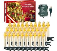 YUEJIDZ 30 candele LED per albero di Natale, luce a LED calda e impermeabile con clip, candele natalizie senza fiamma per albero di Natale, decorazione natalizia, compleanno, festa, interno ed esterno