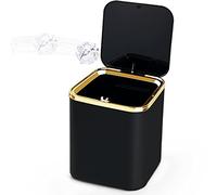 yuejuhe Pattumiera Piccola con Coperchio da Tavolo 2L, Mini Cestino Spazzatura Bagno, può Essere Parete, per Scrivania, Toletta, Bancone Cucina (Nero)