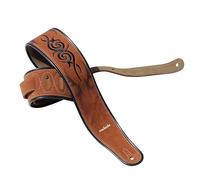 YUEKO Leathers - Tracolla per chitarra in morbida pelle italiana, con retro in pelle scamosciata super morbida, larghezza 2,5", lunghezza regolabile da 110,5 cm a 142,2 cm, Rosso-marrone.