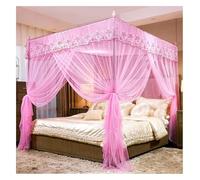 YUEKOPOU Baldacchino per letto, zanzarier 4 Corner Post Lace Bed Canopy Mosquito Net Curtain With Bracket Multicolor Multiple Sizes(Pink,150X200cm/59X79in)