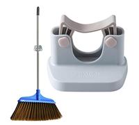 YUEKOPOU Heavy Duty Mop Hanger Wall Mount - Strong Adhesive Broom Rack for Bathroom and Kitchen Organization(Gray)