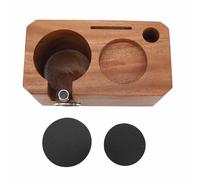 YUEKOPOU Multifunctional Coffee Knock Box - Shock Absorbent Portafilter Holder & Wooden Tamper Station, Barista Tools Countertop Organizer(Medium Size)