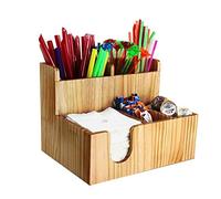YUEKOPOU Organizzatore per caffè, portacoperchio in acciaio Portaoggetti da tavolo for caffè e condimenti a 6 scomparti in acrilico e legno di bambù(Bamboo)