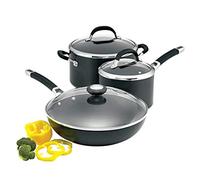 YUEKOPOU Pentola antiaderente, padella in ghisa, Set di pentole da 3 pezzi in alluminio antiaderente wok pentola for zuppa pentola for latte con coperchio in vetro compatibile con induzione