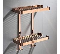 YUEKOPOU Portaoggetti da doccia ad angolo con montaggio a parete, ottone, cestello scolapiatti e ganci, cucina e bagno multicolore(Double Rose Gold)