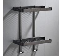 YUEKOPOU Portaoggetti da doccia ad angolo con montaggio a parete, ottone, cestello scolapiatti e ganci, cucina e bagno multicolore(Black Double)