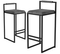 YUEKOPOU Sedie da pranzo Industrial Bar Stools Set of 2 - Upholstered Square Dining Chairs with Footrest and Backrest for Kitchen, Breakfast Bar, and Home Use(Grey a,66cm)