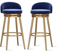 YUEKOPOU Sedie da pranzo Modern Velvet Bar Stools Set of Low Back Kitchen Counter Chairs with Gold Metal Legs for Home or Commercial Use(Blue,2 PCS)